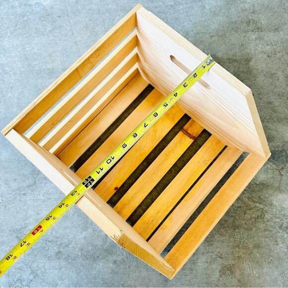 Modern Rustic Raw Light Beige Wood Slat Handle Bucket Box Crate Storage With Lip - Picture 9 of 9